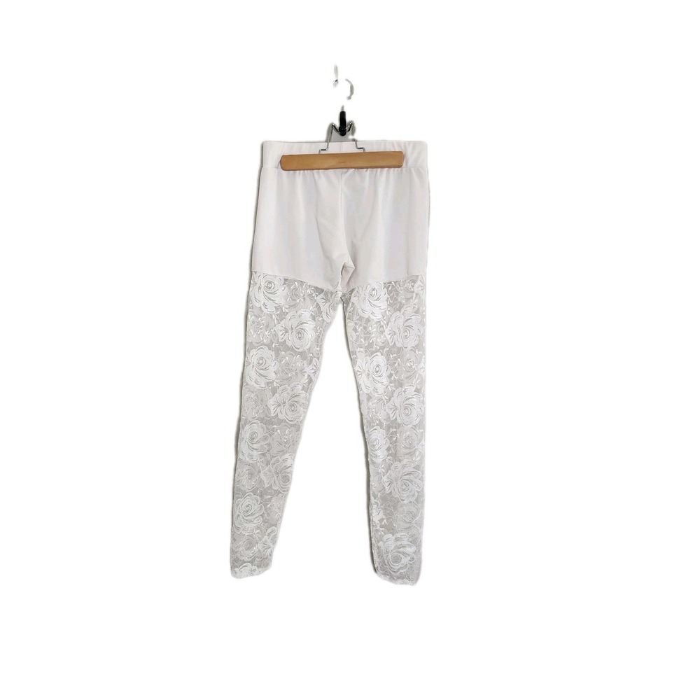 White Lace Sheer Pants Floral‎ Mesh Overlay Festival See Through Rave Hippie
